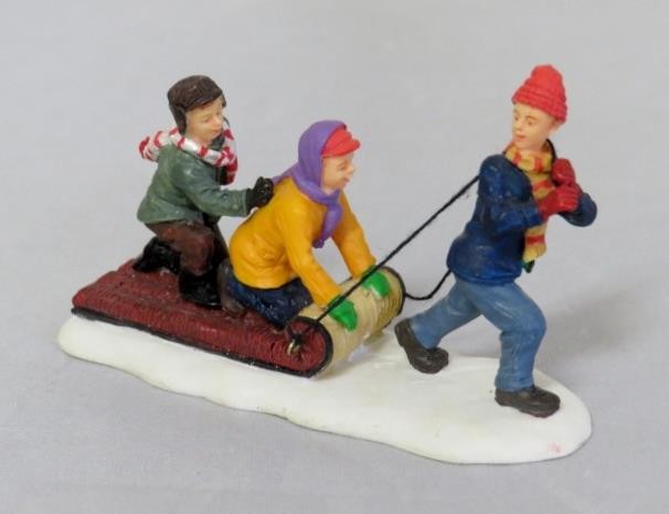 Lemax Village THE TOBOGGAN TUG Children Sled Sleigh Christmas Figure 2000 #02418