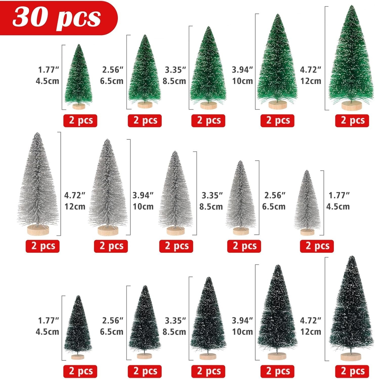 Versatile 30-Piece Bottle Brush Trees for Indoor Christmas Displays & DIY