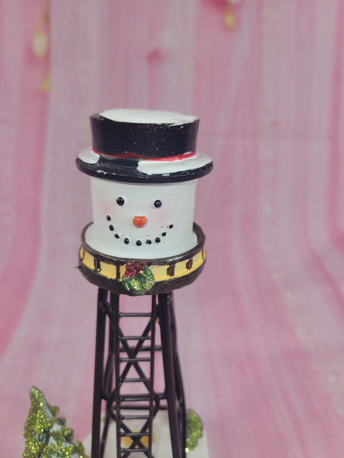 Holiday Time Snowman Tower Village Accessory Christmas Pine Tree 7″ Tall
