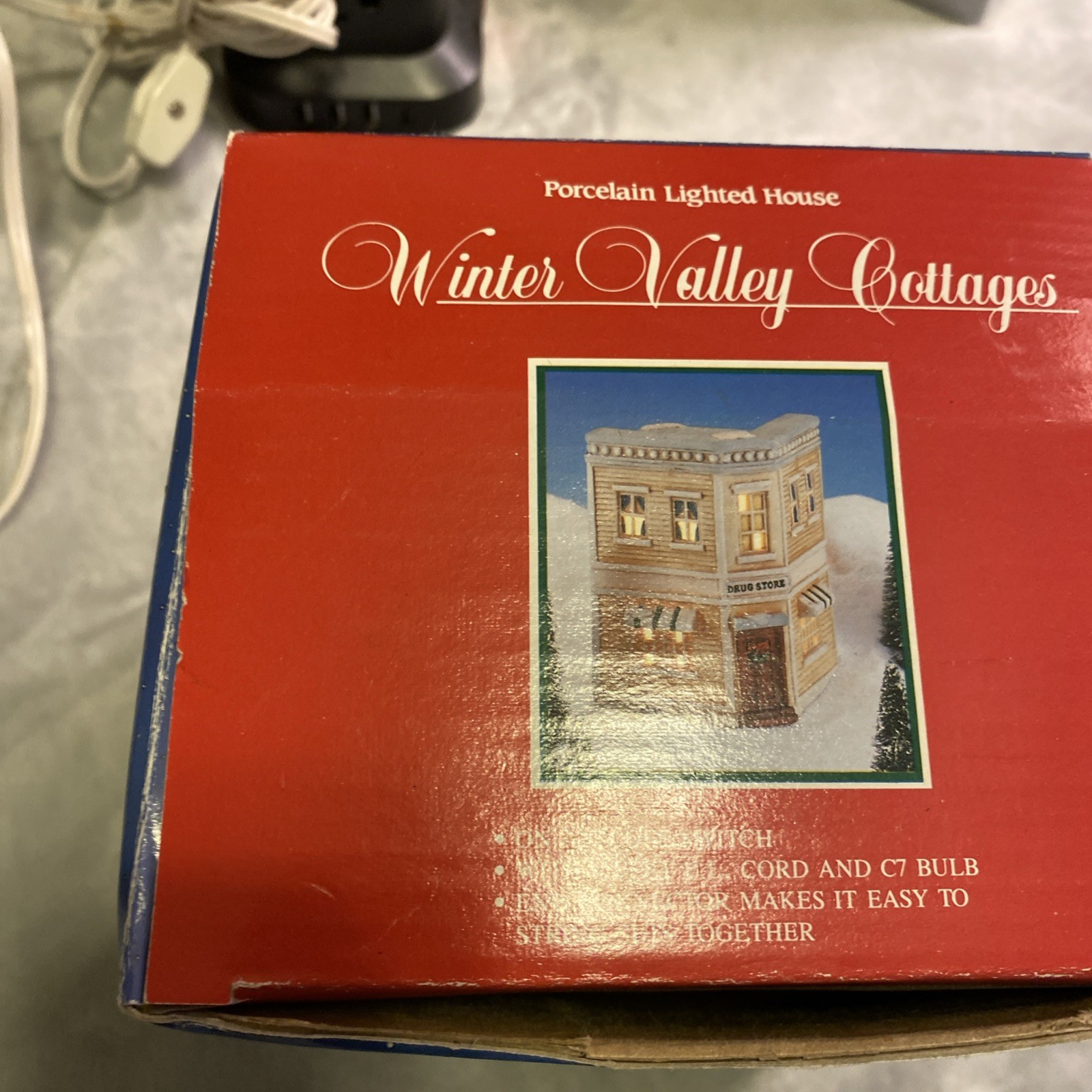 Winter Valley Cottages Lot Of 3: Drug Store, Fire House, & Post Office. With Box