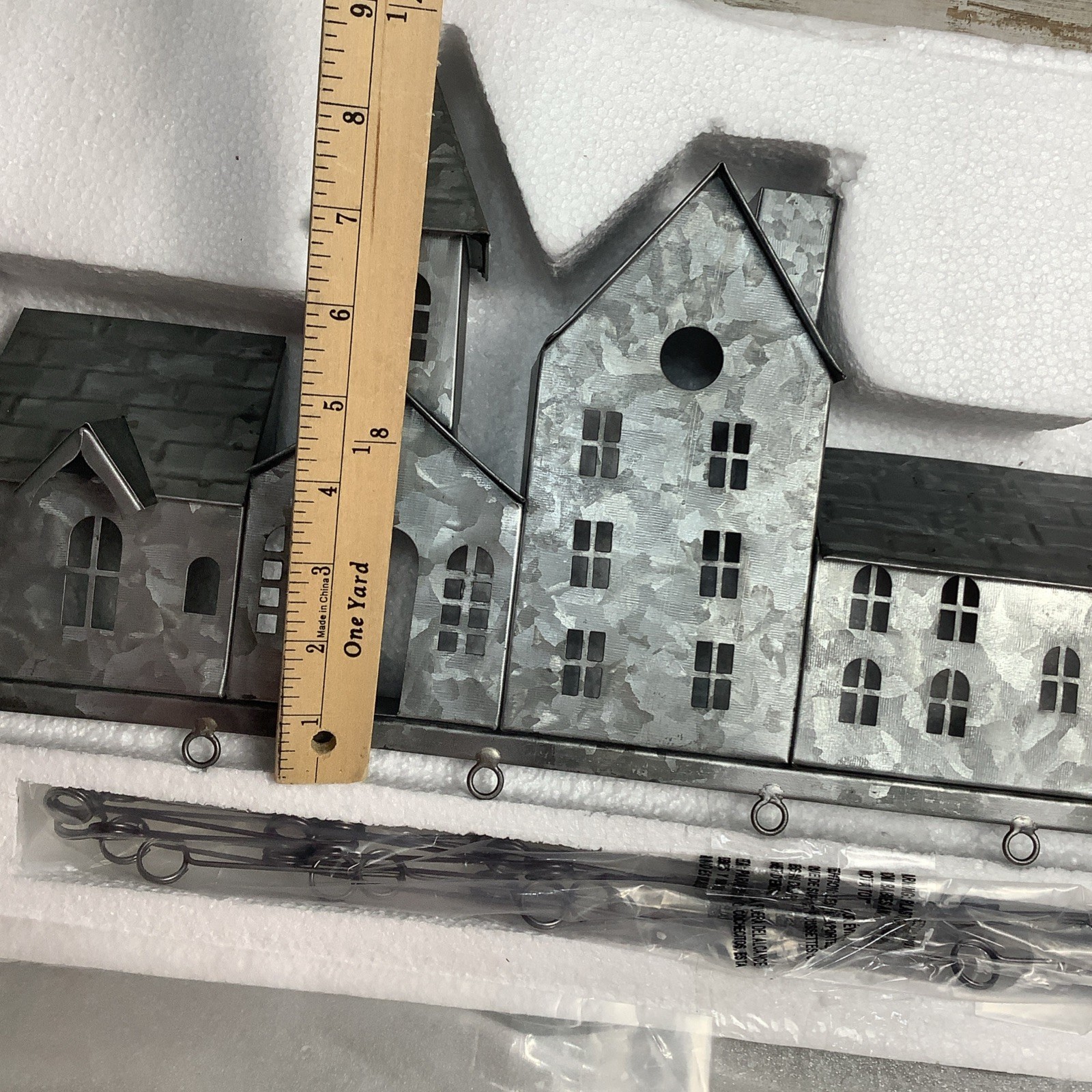 Pottery Barn Row of Rustic Metal Houses Christmas Village Card Holder