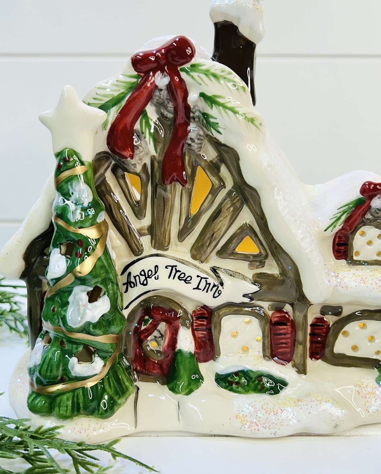 Christmas Candle House Blue Sky Clayworks Angel Tree Inn Reindeer Village 2012