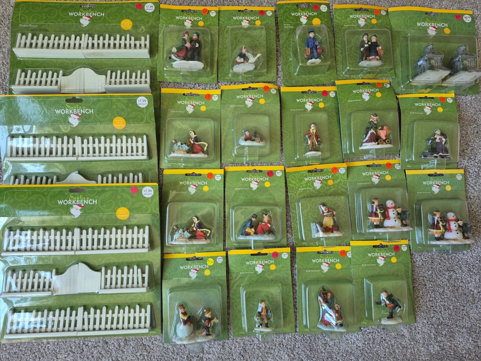 Vintage Lot 22 Christmas Village Accessories Santa’s Workbench Figures Fence Set