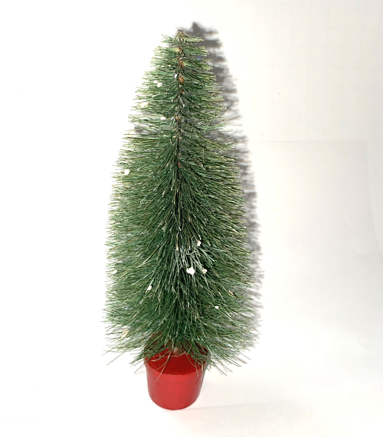 Vintage Bottle Brush Christmas Tree w/ Red Wood Pot Base ~ 7” Tall