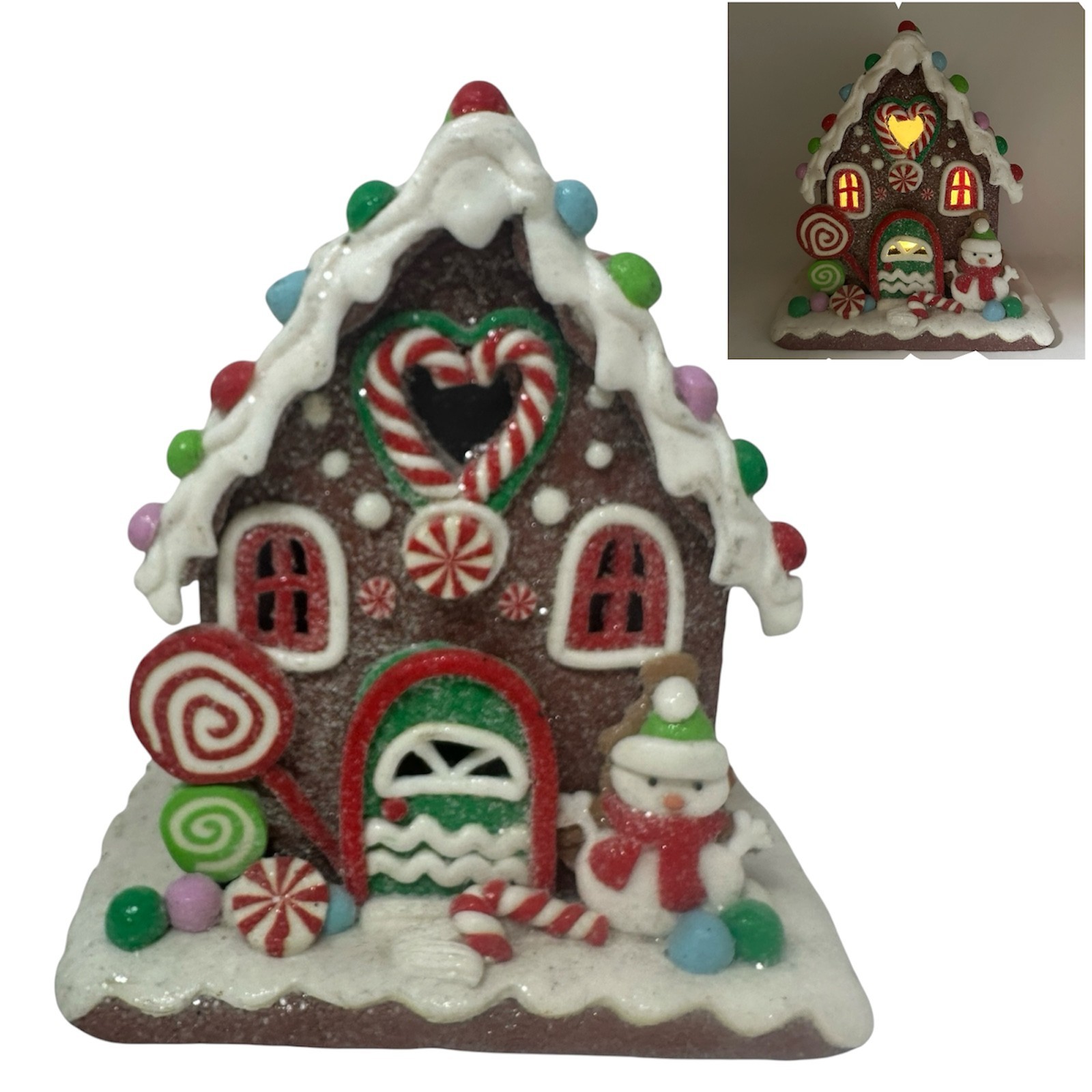 Lighted Gingerbread House Christmas LED Snowman Candy Gumdrops Battery Operated
