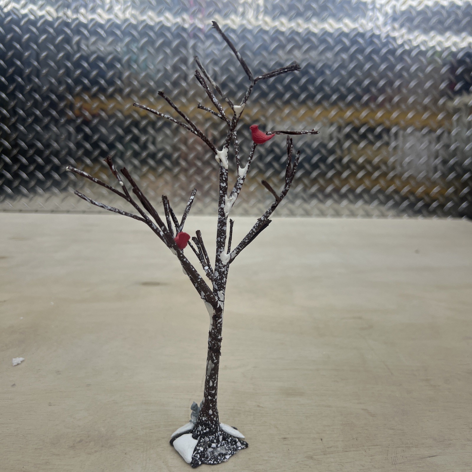 Dept 56 Village Accessories Frosted Bare Branch Tree W/Cardinals & Squirrel -9”