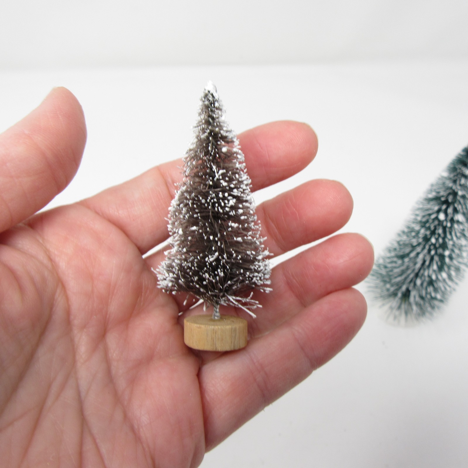 Bottle Brush Mini Trees Snow Flocked Christmas Village 2.5 to 6″ set of 6