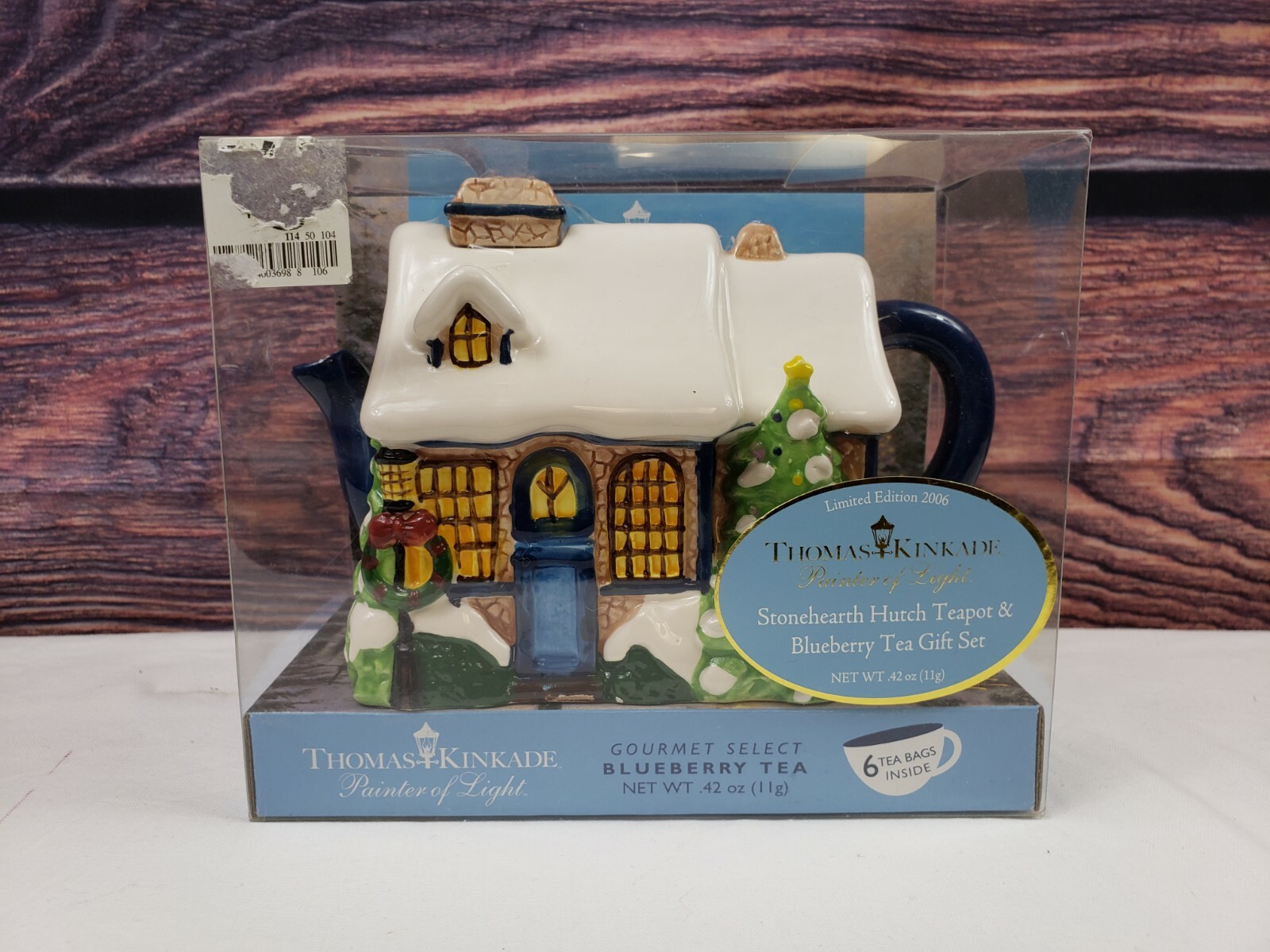 Thomas Kinkade Stonehearth Hutch Teapot & Blueberry Tea Gift Set FREE SHIPPING