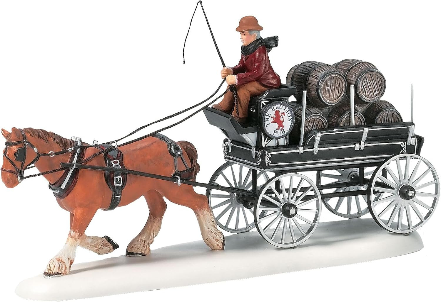 Metal, Porcelain Dickens’ Village Red Lion Pub Beer Wagon Miniature Lit Building