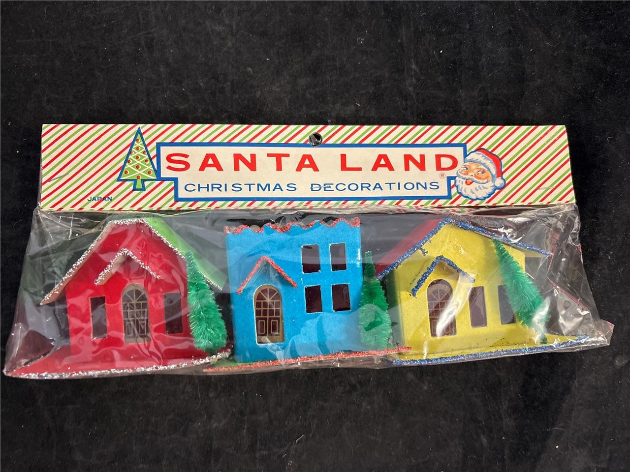 Vintage Santa Land 3 Putz Houses New NOS Sealed in Package Cardboard Made Japan