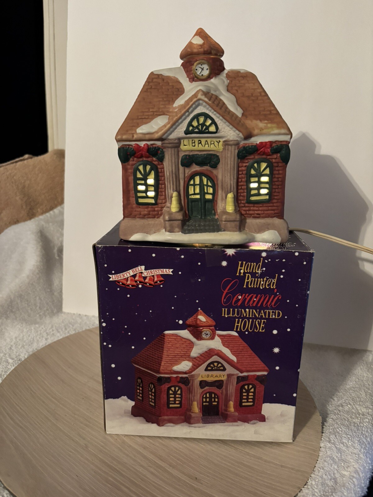 Christmas Village Liberty Bell Hand Painted Ceramic Libeary House