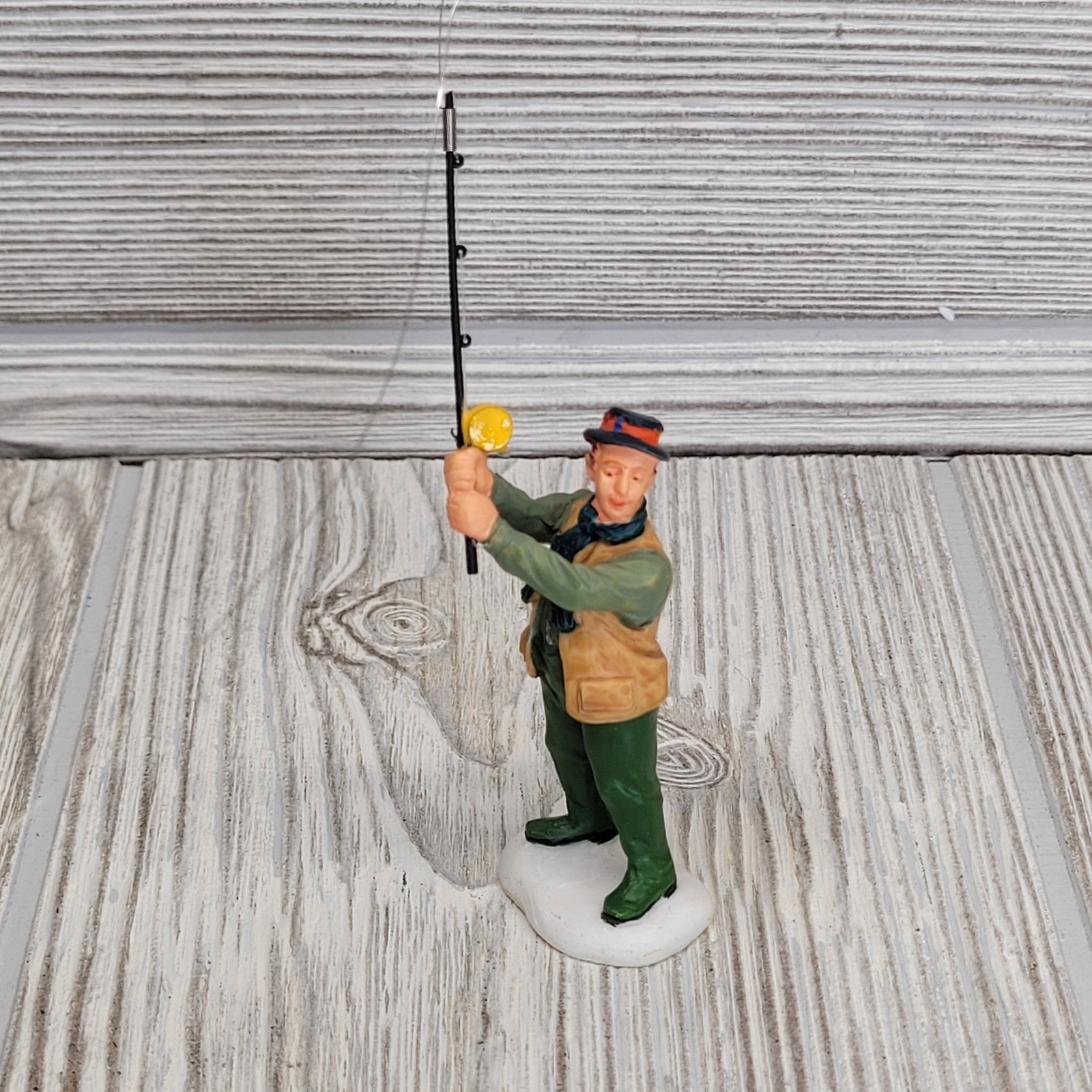 Lemax Fisherman Village Figurine Green Tan Fly Fishing Rod Accessory