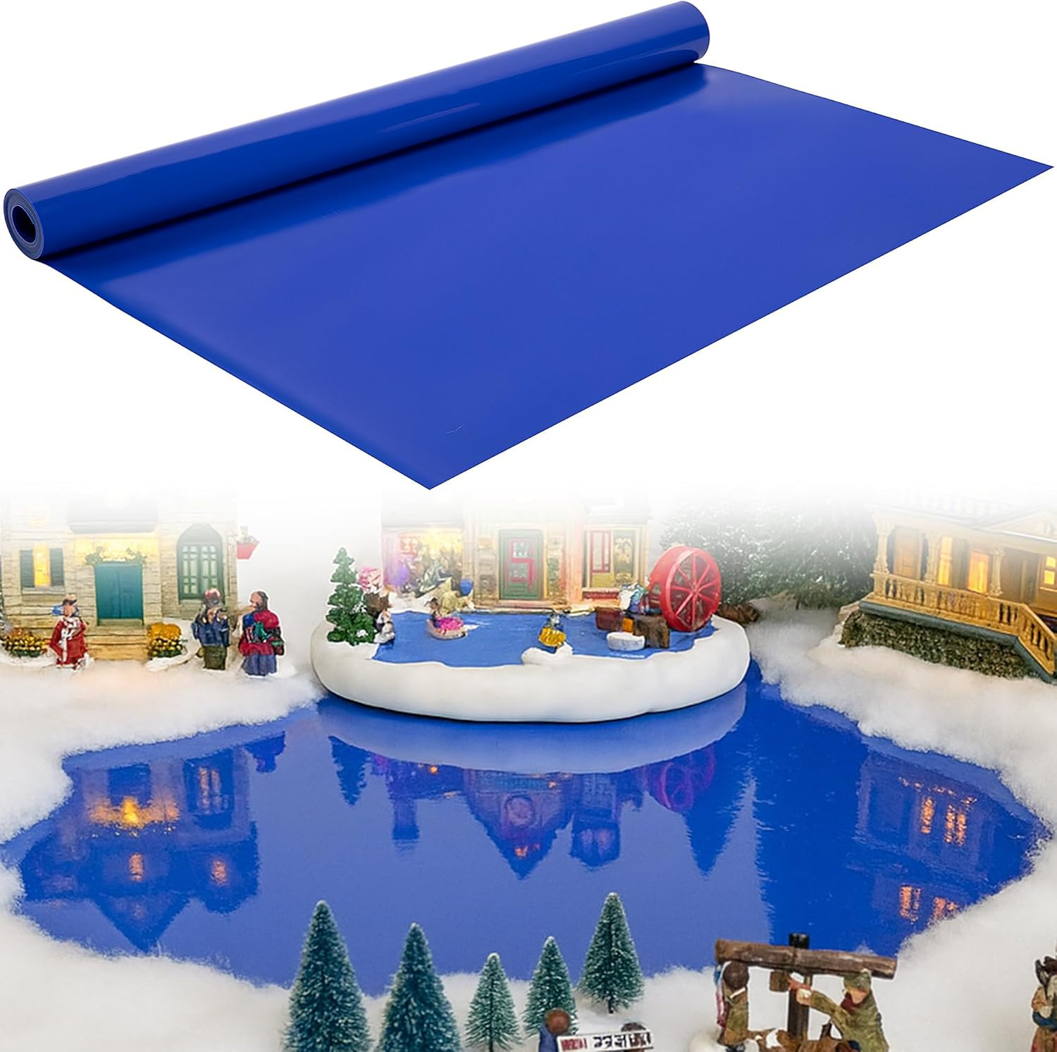 59” x 15.7” Christmas Village Ocean Display Mat, Christmas Village…
