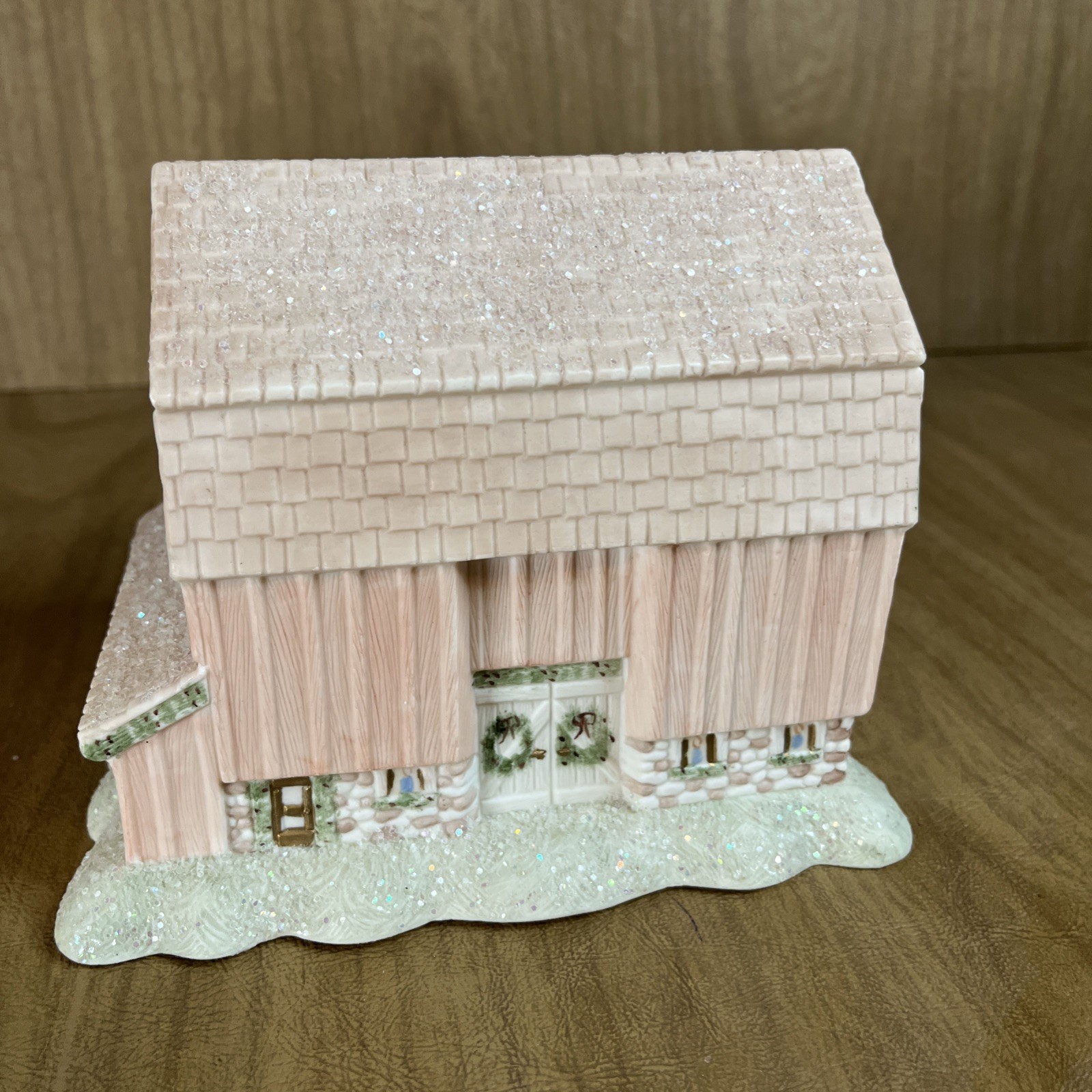 Hand Painted Ceramic Barn Silo Gazebo Christmas Village Glitter Snow Decor