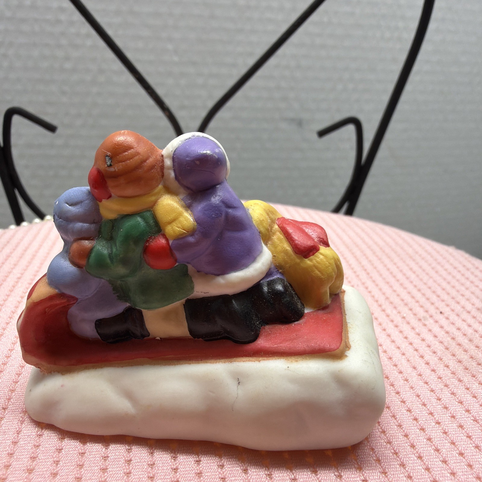 Sledding Kids Figure For Christmas Village