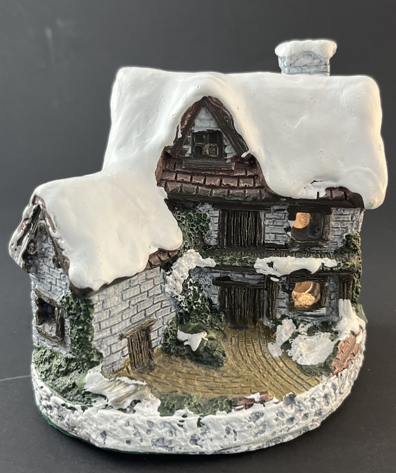 Hand Painted Cottage Charmers Lighted Snow House, Vintage Handcrafted Porcelain