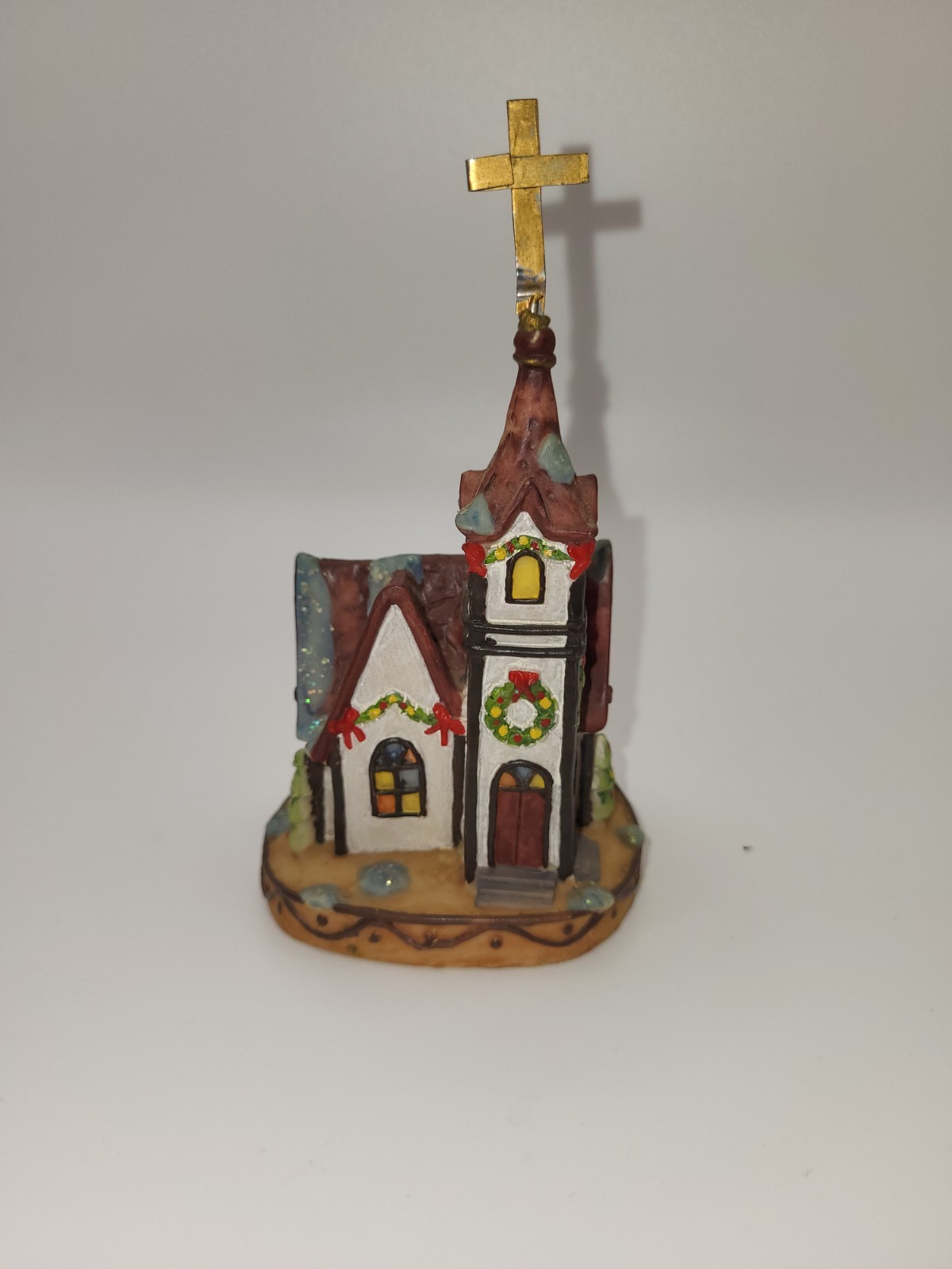 Lighted Resin Vintage-Look Church w/ Christmas Trees