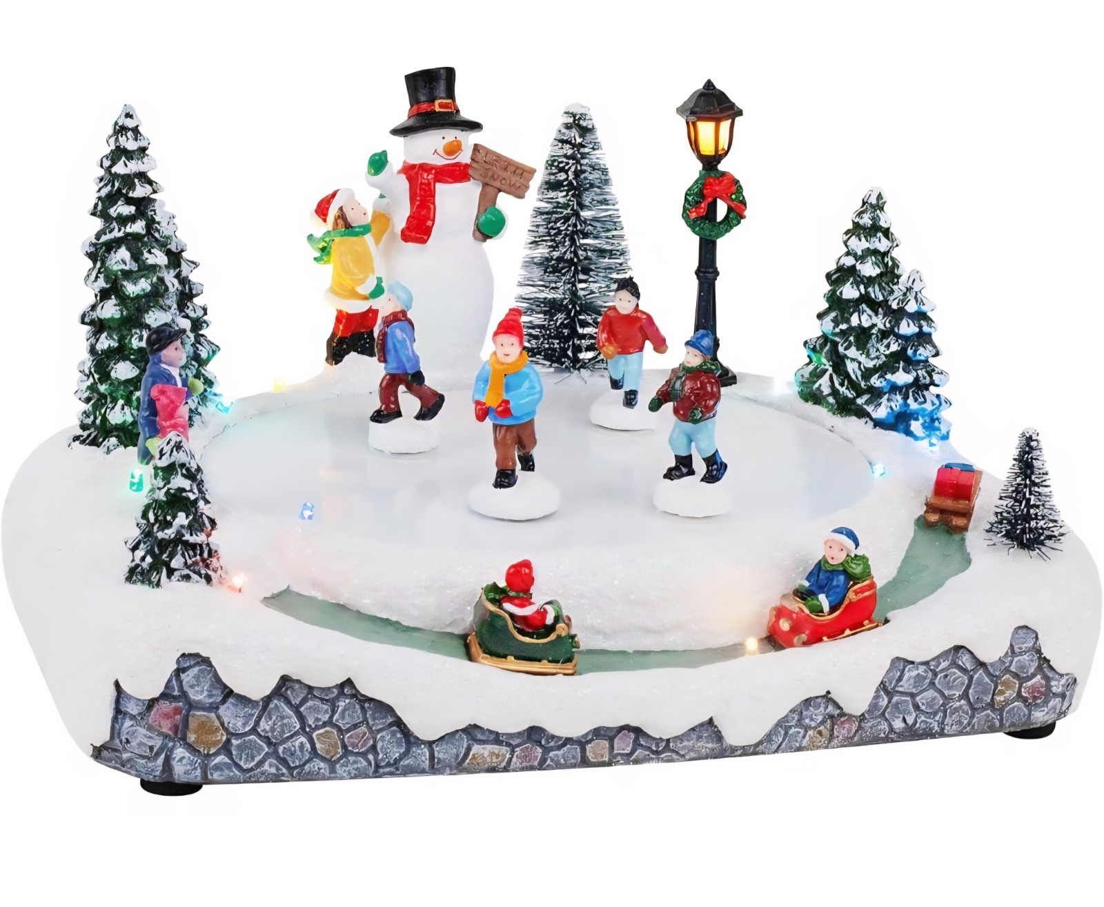 Animated Christmas Village Skating Pond – Lighted Musical Snow Scene with 4 Movi
