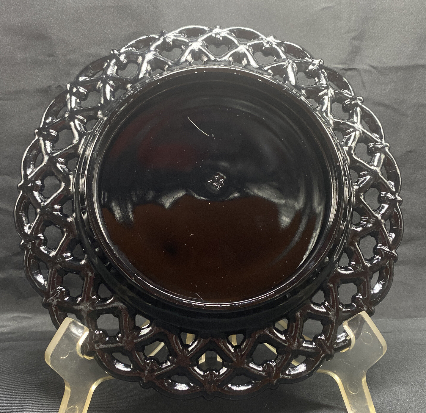 Westmoreland Black Glass Hand Painted Plate w/ Mary Gregory Design BOY & DOG