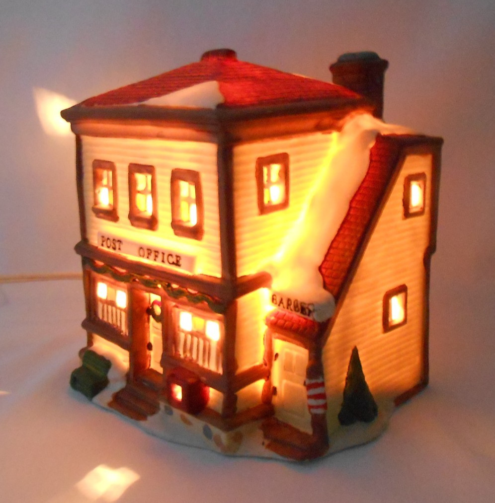 Dickens Collectables Post Office Hand Painted Porcelain Lighted Holiday Display