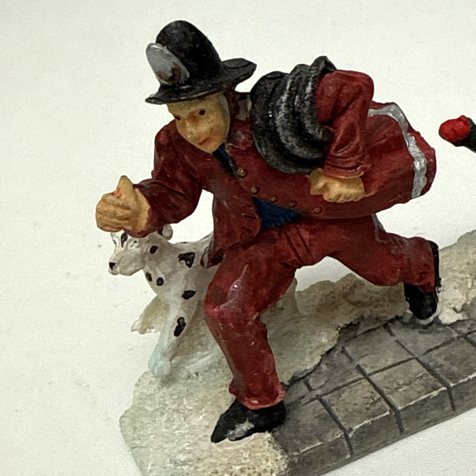 Christmas Village Figurine Fireman, Boy, And Dog By Rite Aid