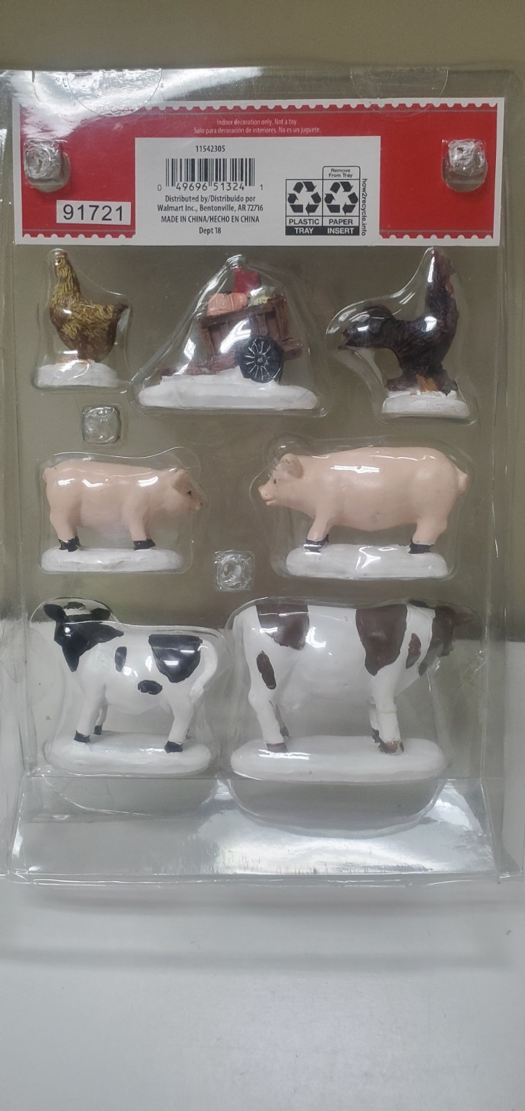Holiday Time Farm Animals 7 Piece Christmas Village Cows Rooster Chick Pig Wagon