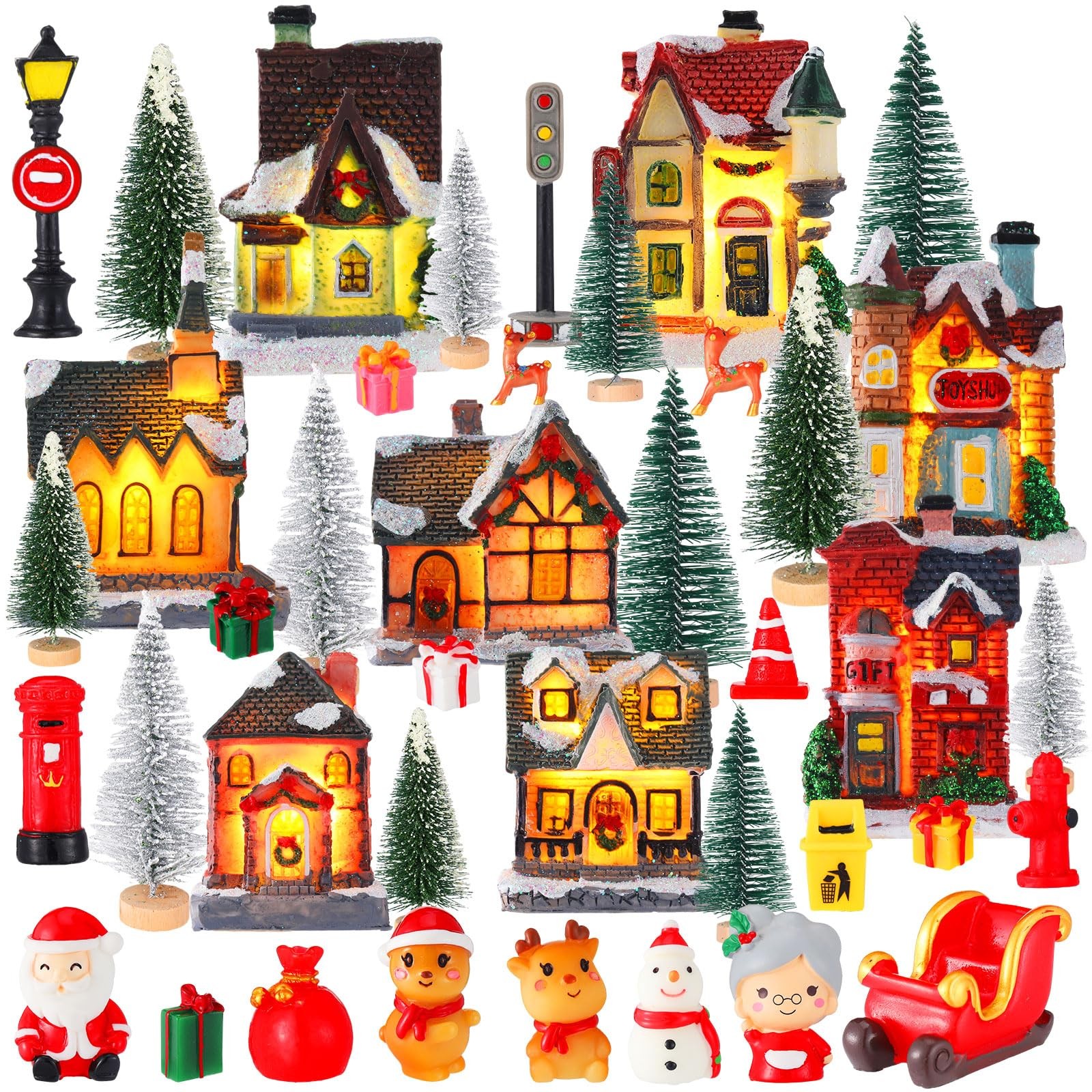 40 Pcs Christmas Village Sets Lighted LED Christmas Village Houses with Figur…