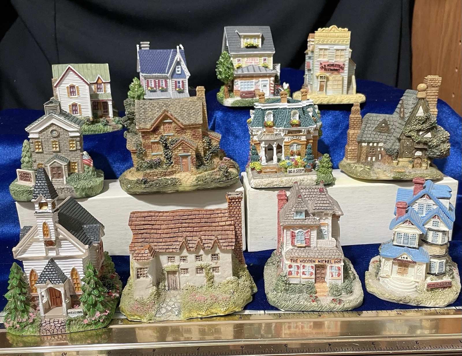 12 Piece “Liberty Falls”90’s Americana Collection Of Pewter Houses & Business’s