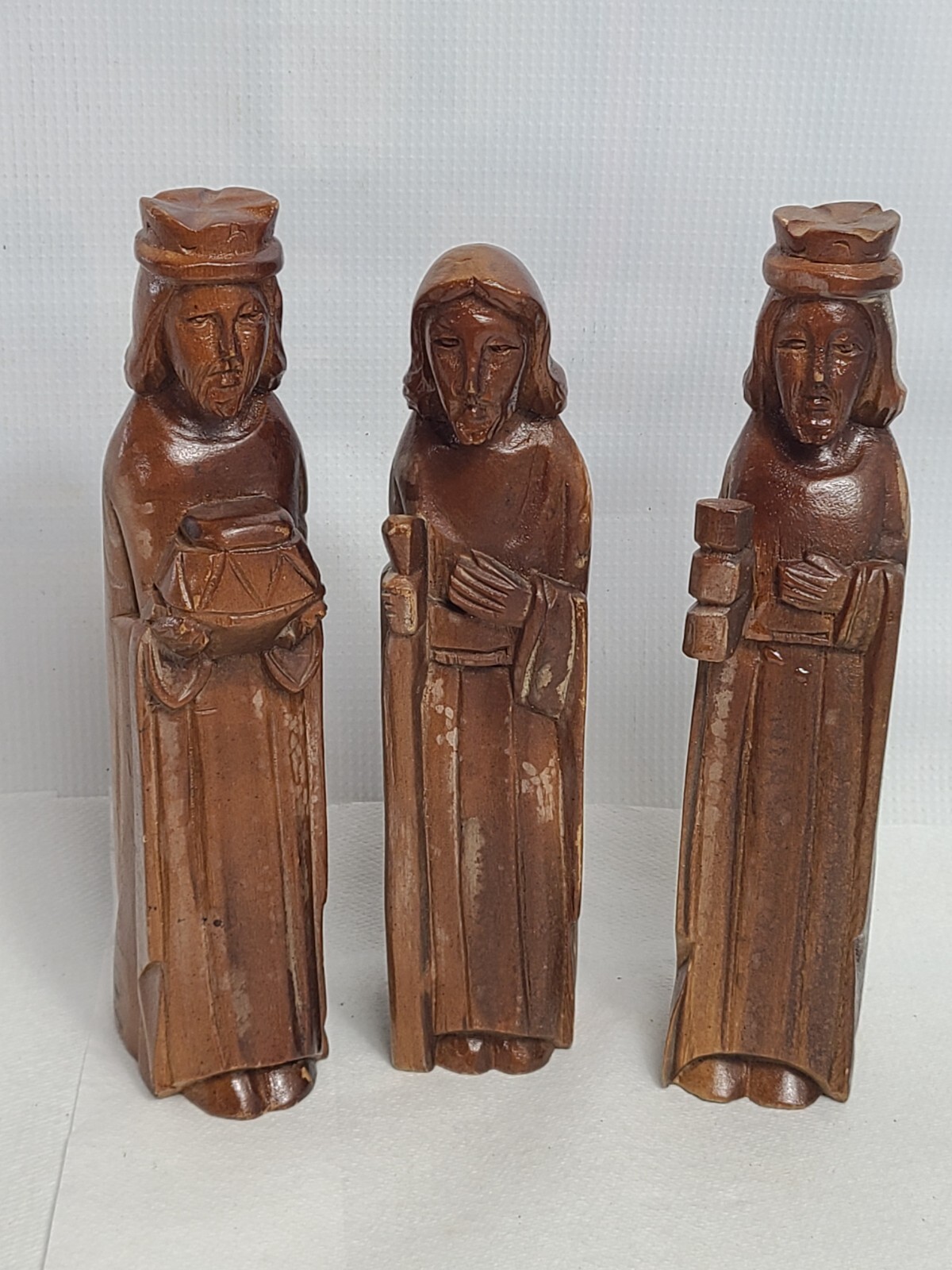 Vintage Wood Nativity Set Hand Carved 9 Pieces Camel Three Wise Baby Jesus
