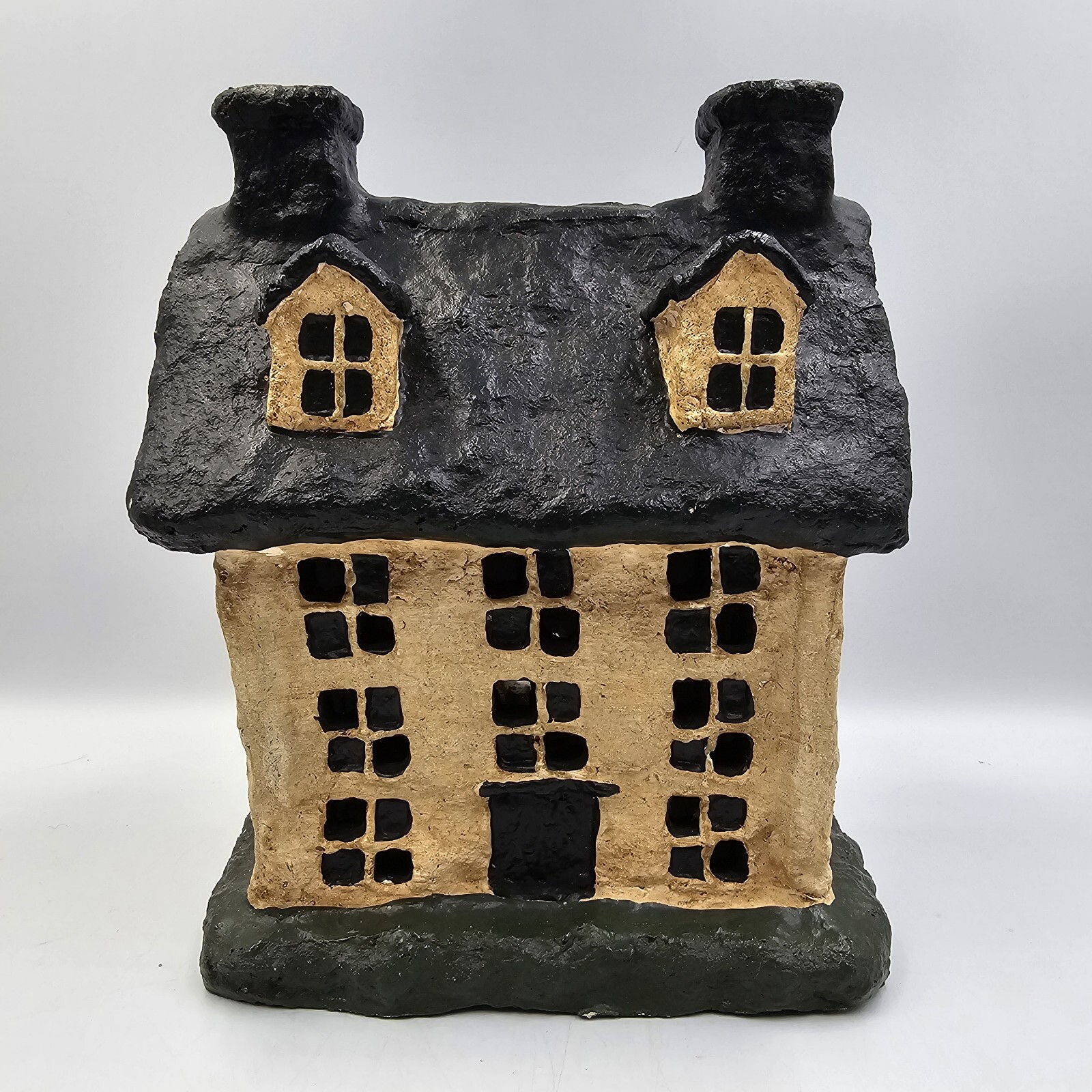 Paper Mache Village House Primitive Folk Art Christmas Handmade Cardboard Pulp