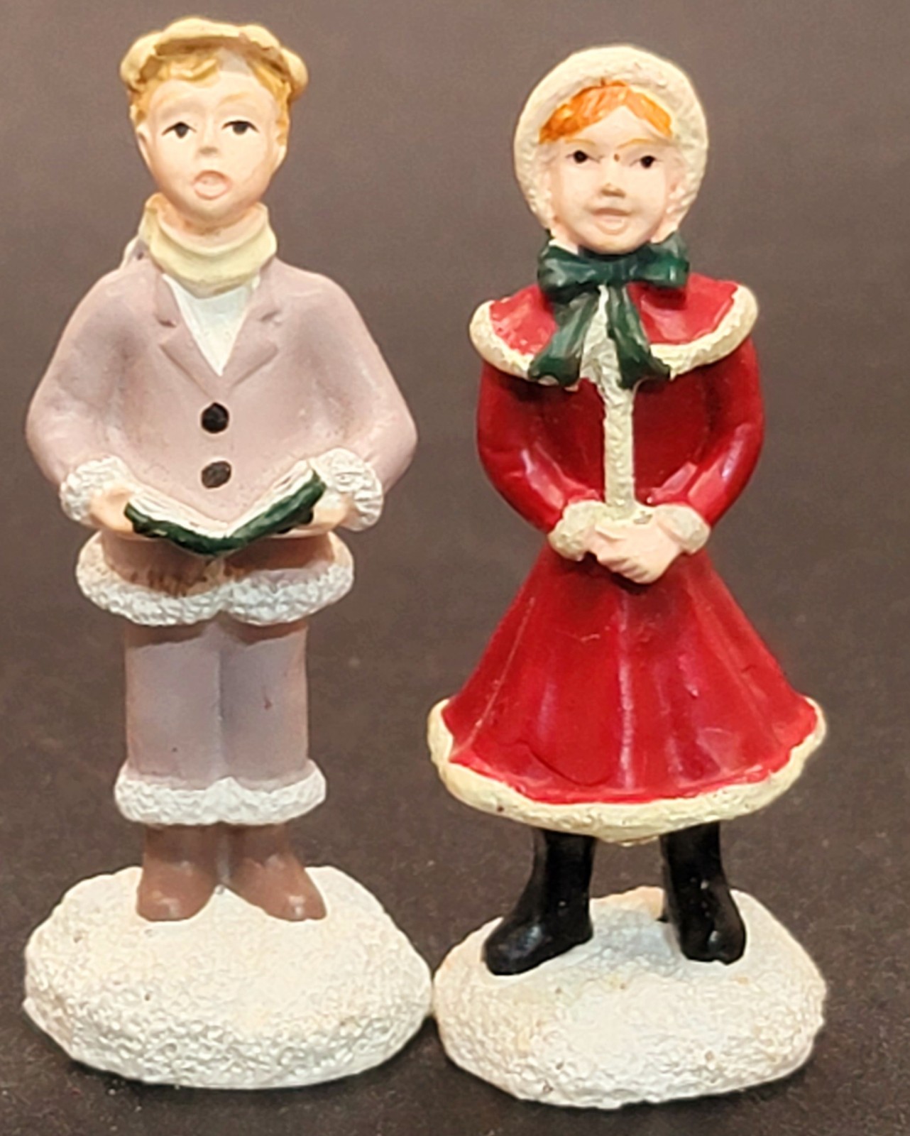 2 Victorian Carolers Avon Gazebo Christmas Village Figurines Boy And Girl