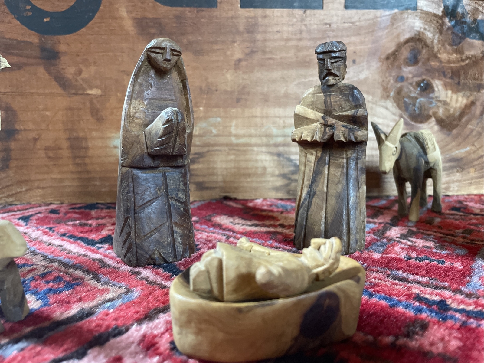 Vtg MCM Hand Carved Nativity Set 17 Piece Wood Set Animals 3 Kings Baby Jesus