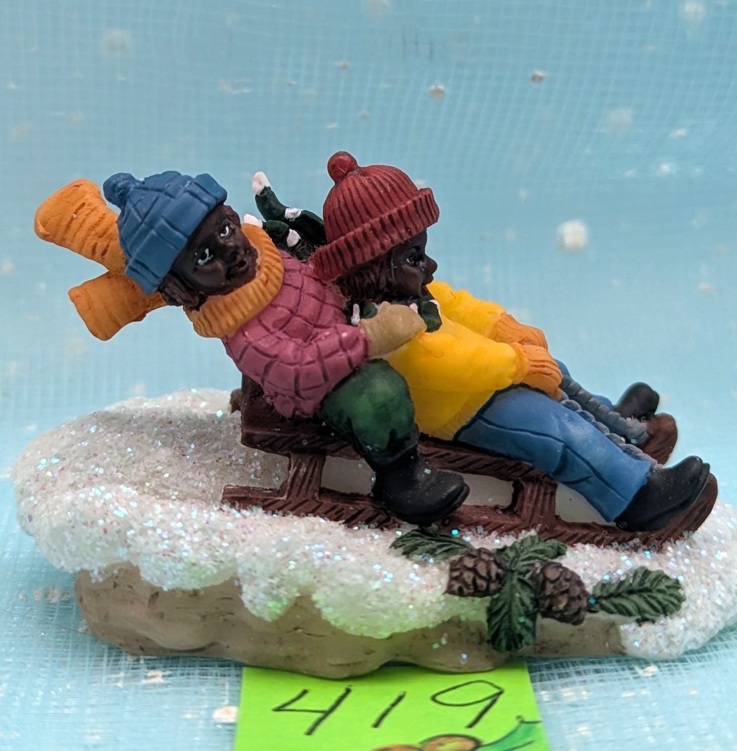 O’Well children sledding Christmas Village Figurine NO BOX INV419
