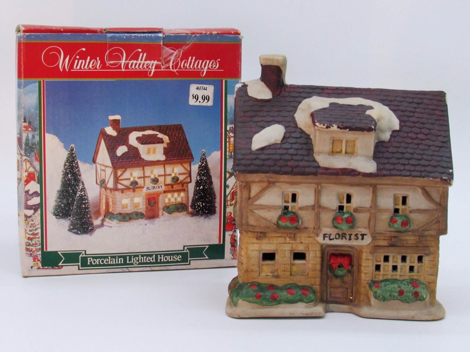 Winter Valley Cottages Florist Christmas Village Porcelain House w/ Box