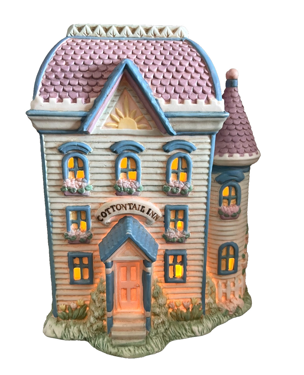 Vtg Cottontail Lane Easter Village Hotel Inn House Cottage Lights Up Ceramic EUC
