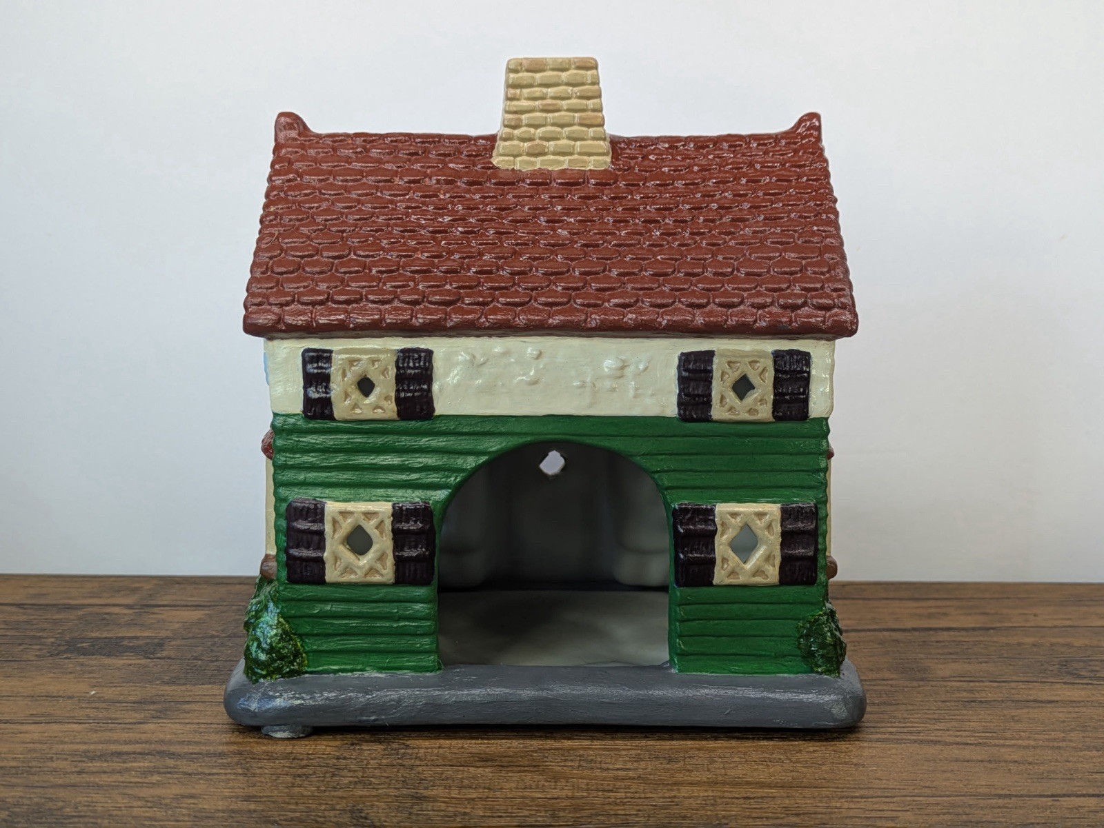 Ceramic Collectible Village House Figurine: Coffee Shop Theme Green/Beige