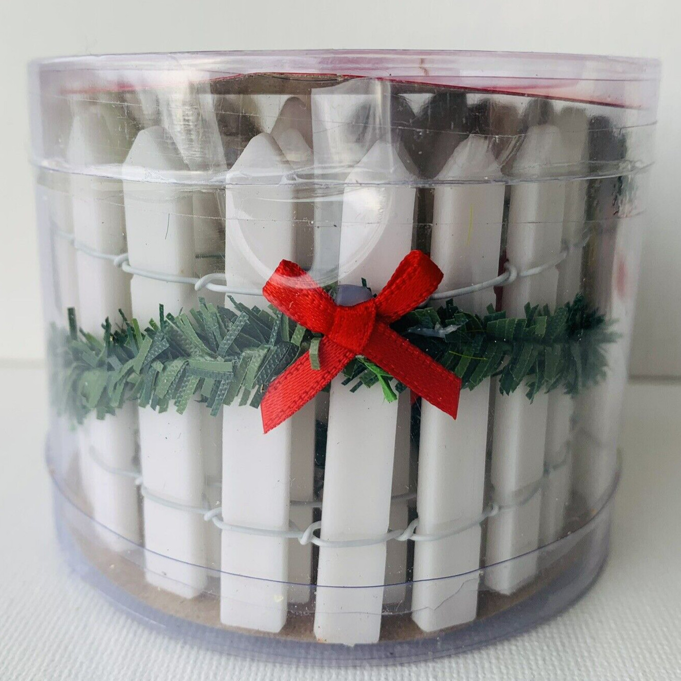 Christmas Village White Picket Fence Green Garland and Red Bow Holiday Time 23″