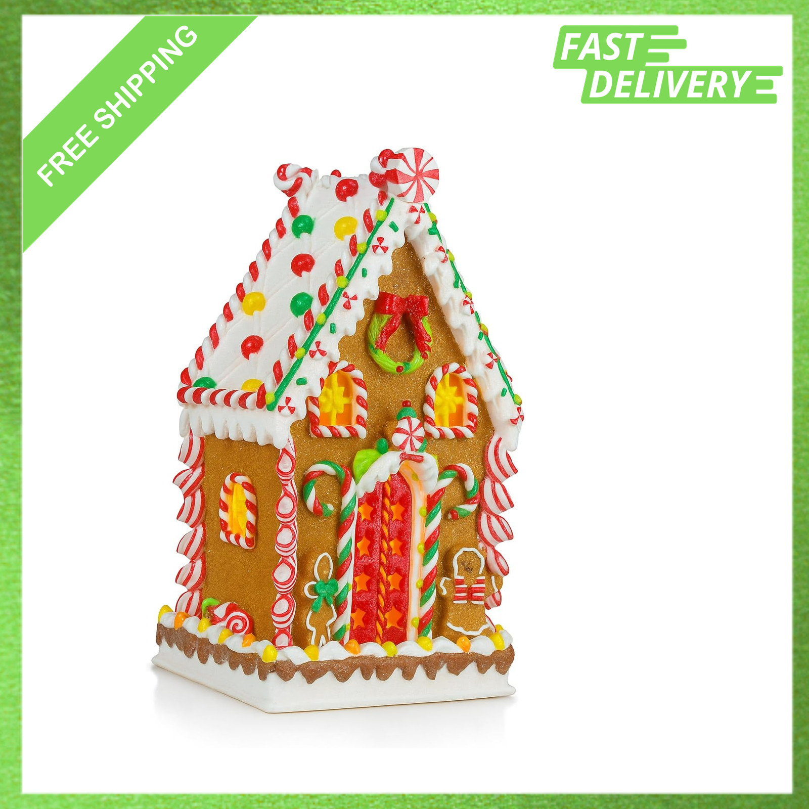 Gingerbread House Christmas Decoration LED Lights Handcrafted Polyresin 13.78