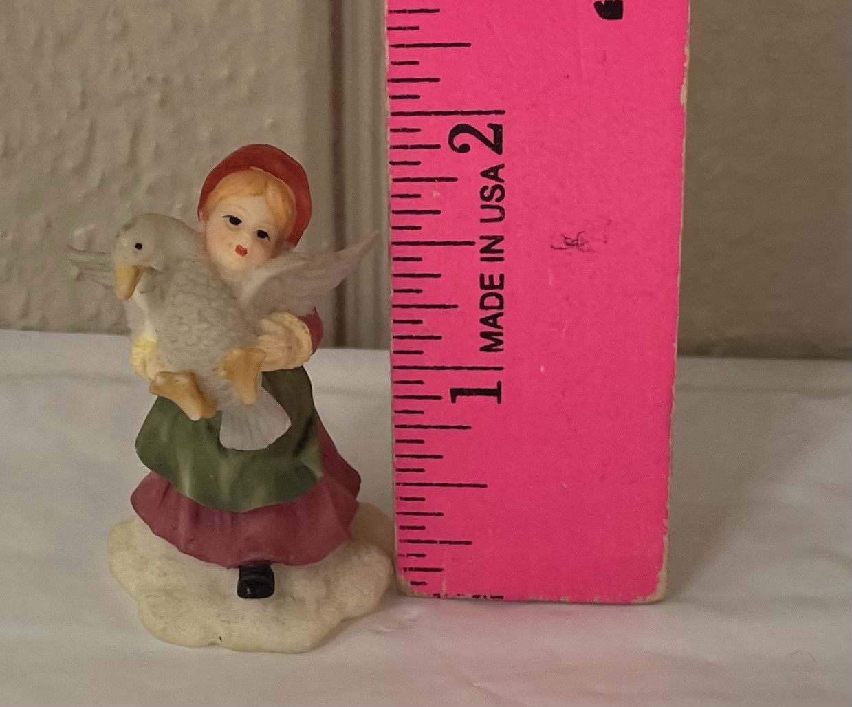 Vtg O’Well Miniature Christmas Village Young Girl with Goose 1.75 Inch China
