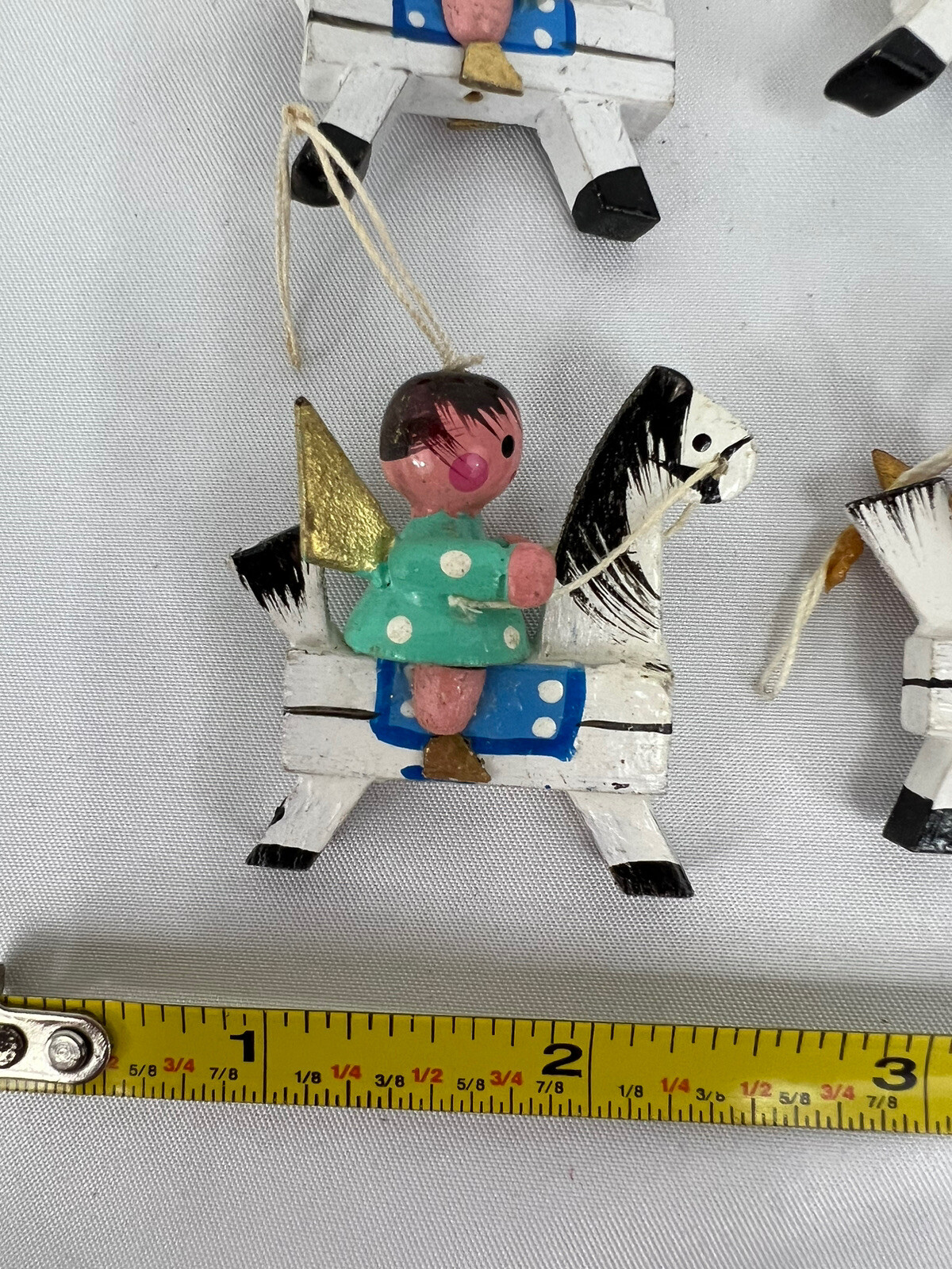 LOT 12 Vtg Miniature Erzgebirge Style Wooden Angel + Horse Wood Figure Ornaments