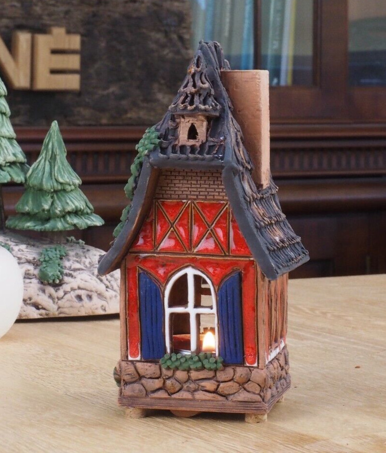 Ceramic House Miniature, Candle Holder ‘Midene Collection’, 16 cm, Handmade