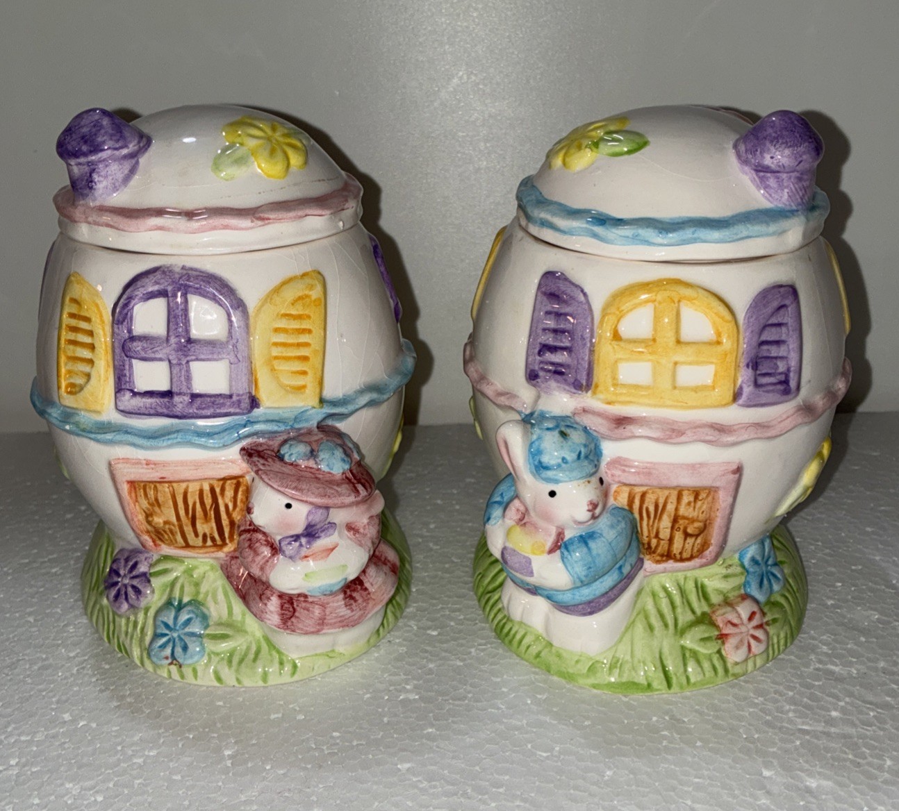2~ Easter Bunny Easter Cottages Egg Shaped Trinket Boxes Boy & Girl 15939-15940