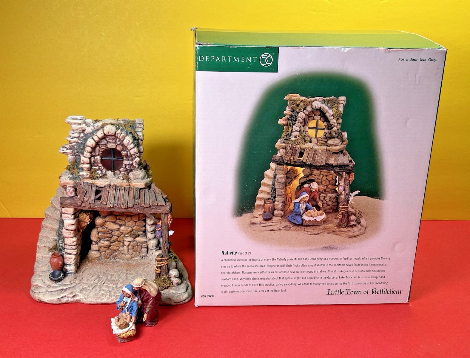 Dept 56 Little Town Of Bethlehem Nativity Holy Family in Stable Missing Light