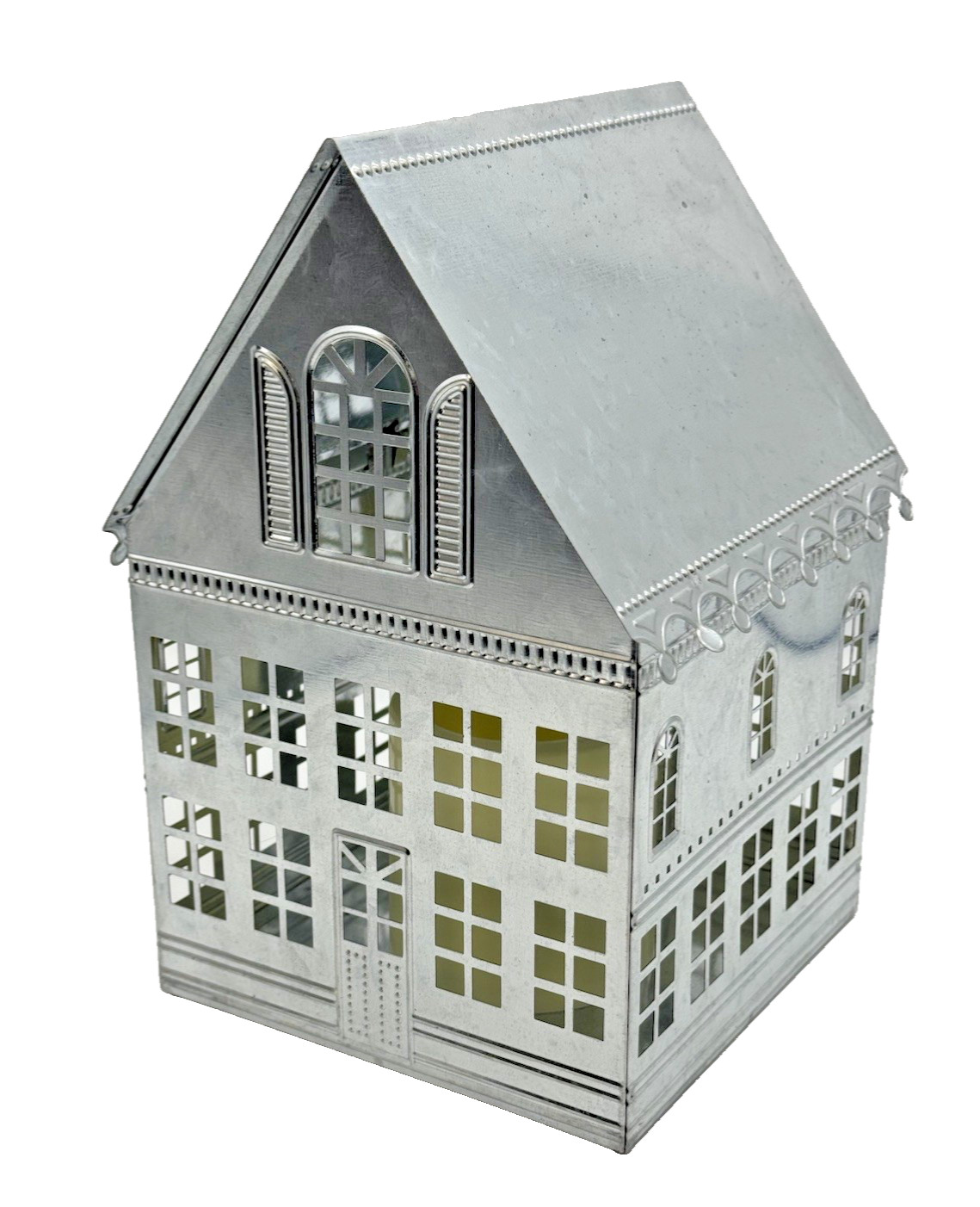 HALLMARK Metal Light Up Holiday House 9.25” Silver Battery Operated 4hr Timer