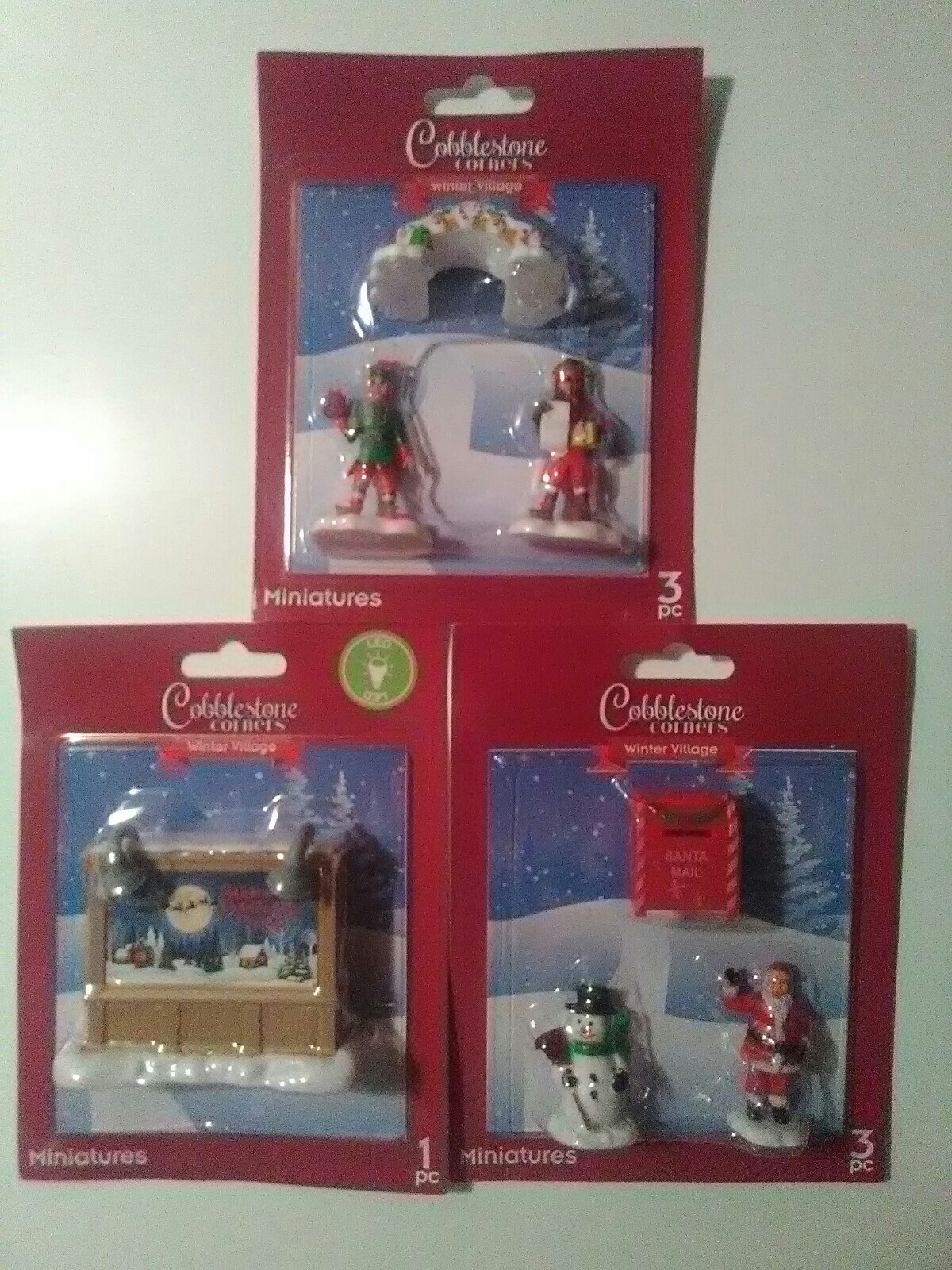 Cobblestone Corners Winter Village Miniatures Figurines Two 3 PC Sets One 1 PC S