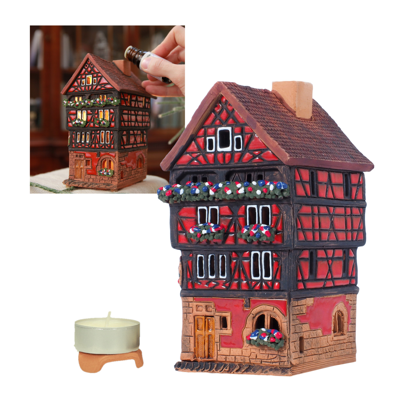Ceramic tea light candle holder Miniature house in Colmar France Handmade Midene
