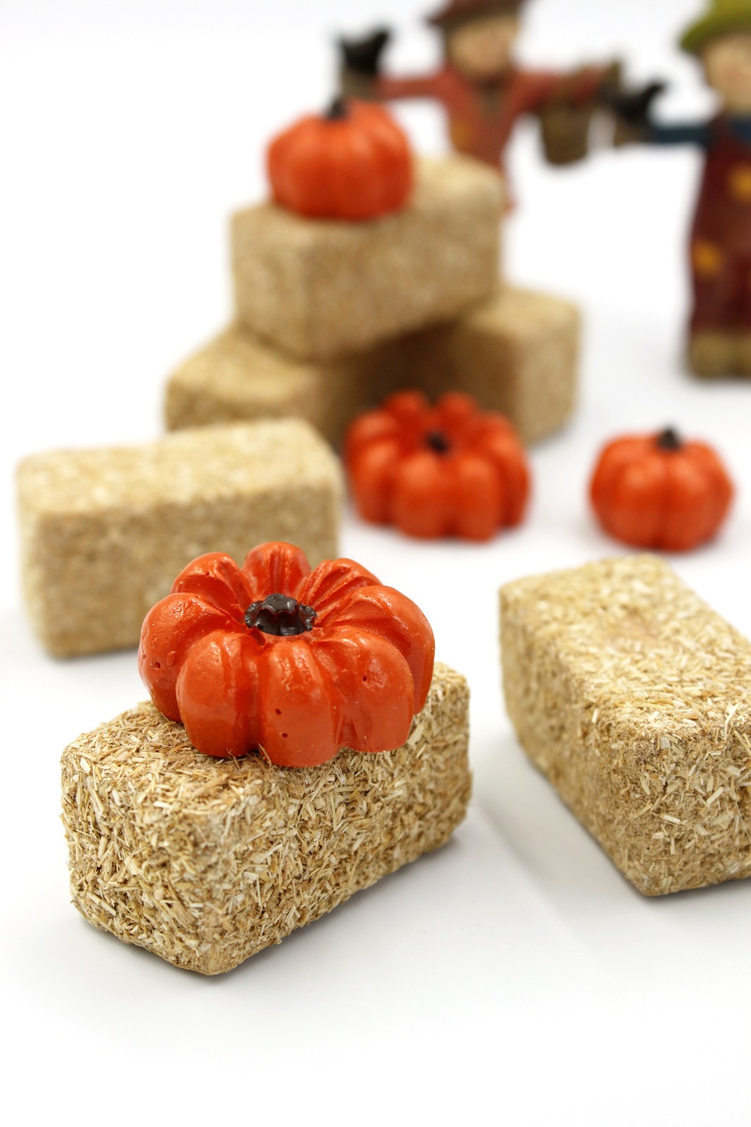 Miniature 24Pk Pumpkins or Hay Bales: Fall Fairy Garden, Haunted Village Decor