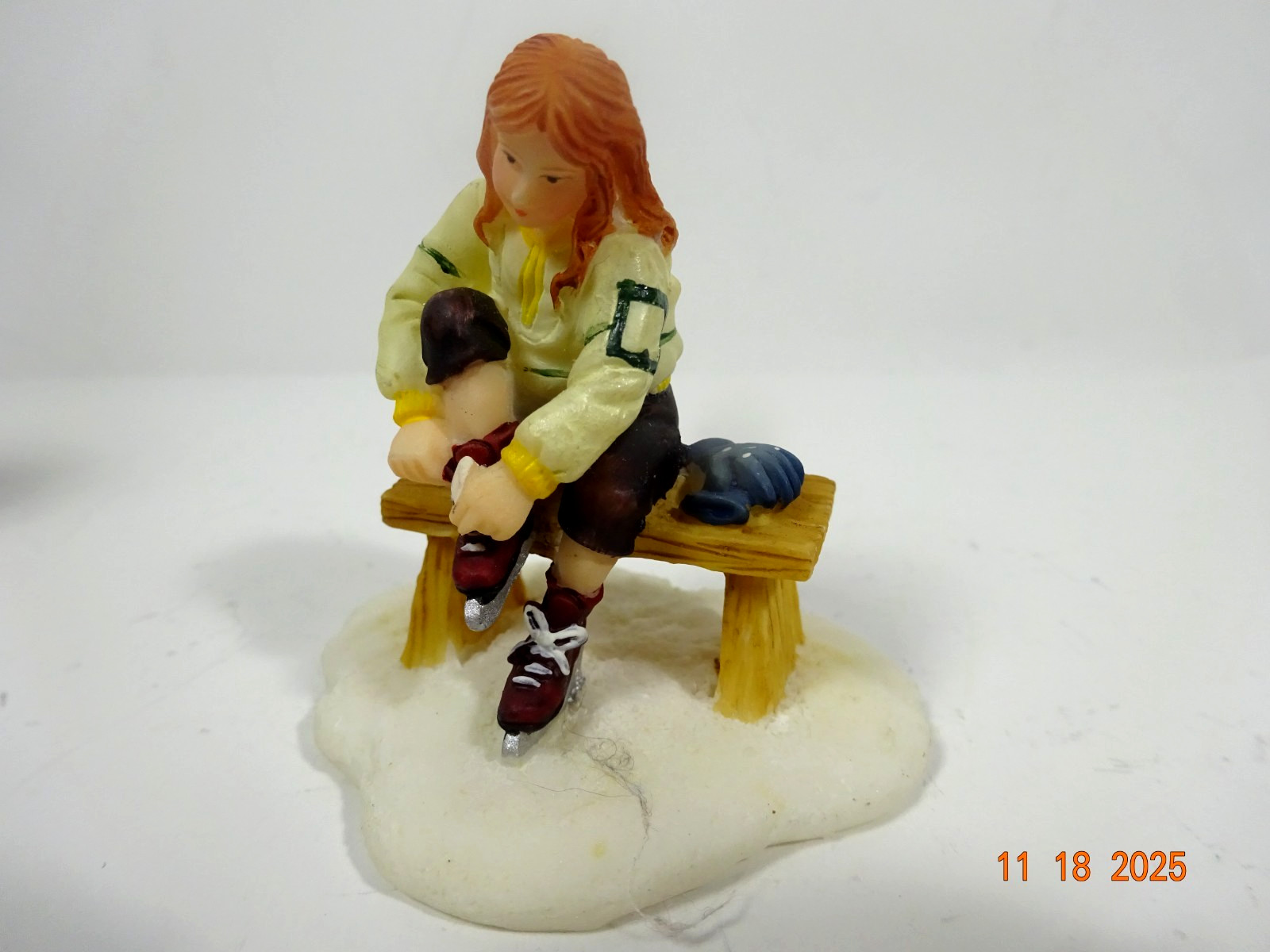 O’Well Christmas Village Resin Figure Santa and Girl Putting On Ice Skates