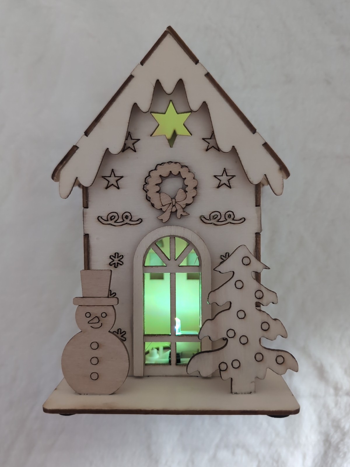 DIY Christmas Mini House Wood Lazer Cut Model Toy Light Up Battery Included