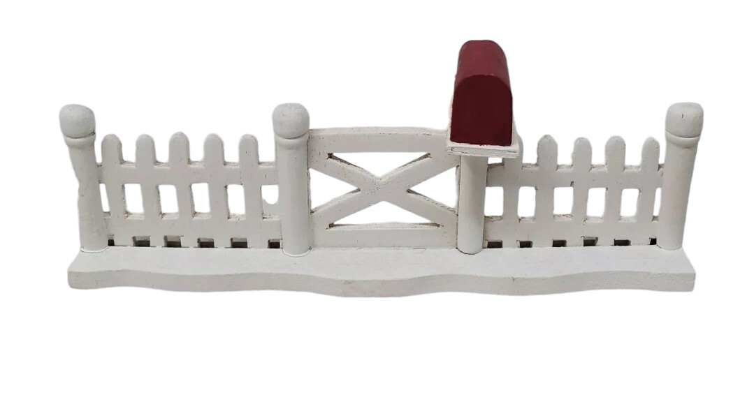 Lot of 4 Christmas Village White Wooden Picket Fences Red & Green Mailbox Lemax?